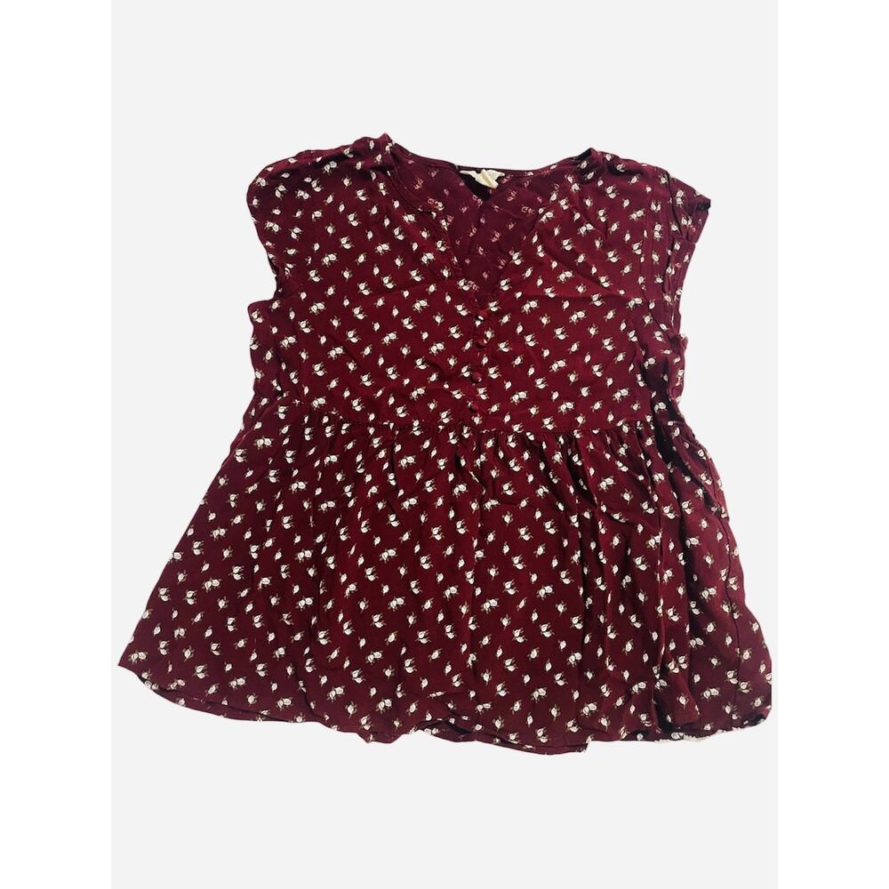 Caslon Burgundy Peplum Top Extra Small XS 100% Viscose EUC